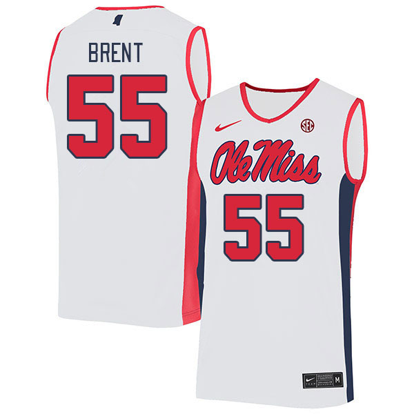 Ole Miss Rebels #55 Cam Brent College Basketball Jerseys Stitched Sale-White